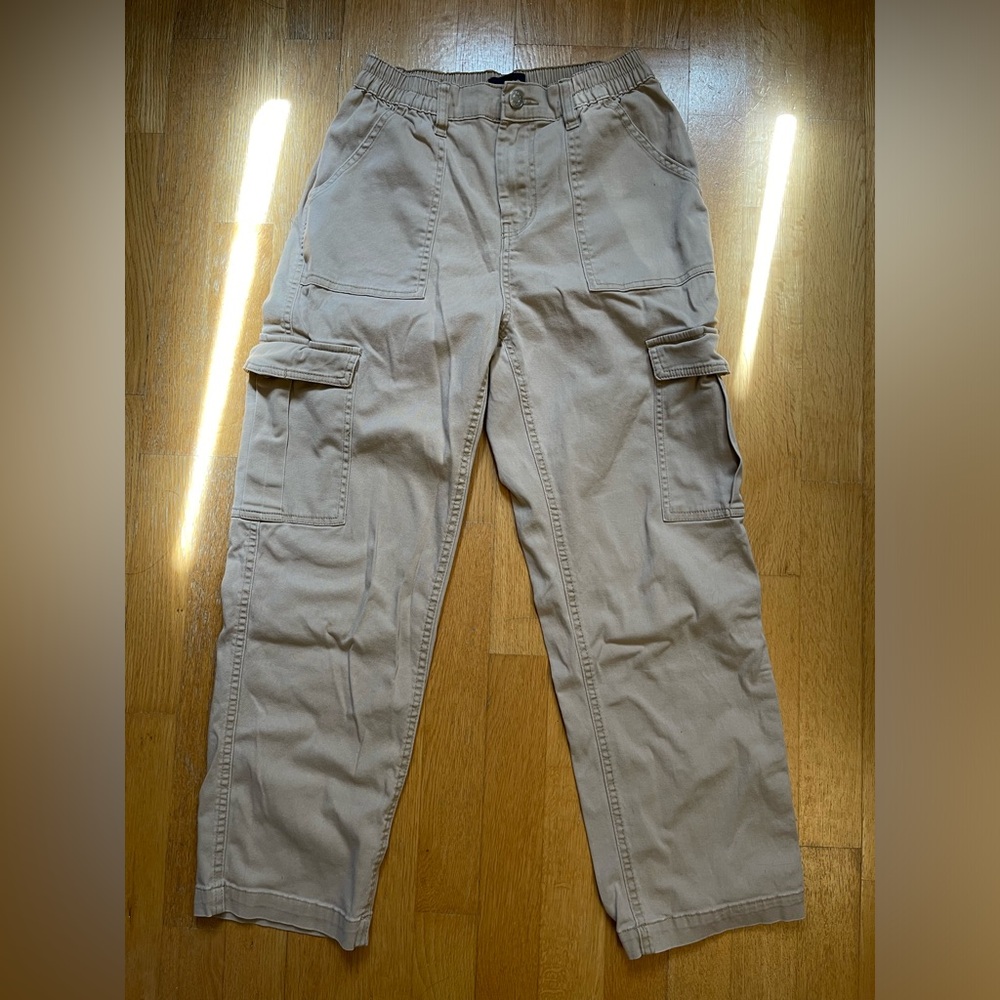 Beige High-Rise Straight Utility Pants